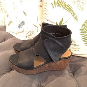 Black leather platforms